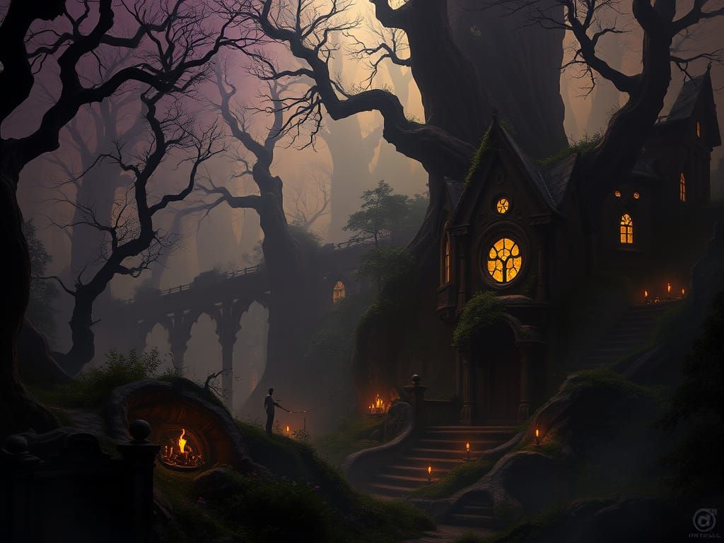 Dark Fantasy Oz Landscape in Gothic Art Nouveau Style