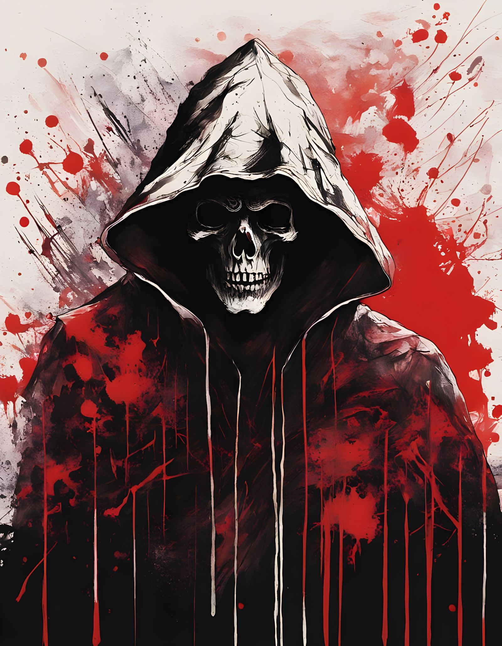 Ethereal Grim Reaper in Red Robes with Impressionistic Splat...