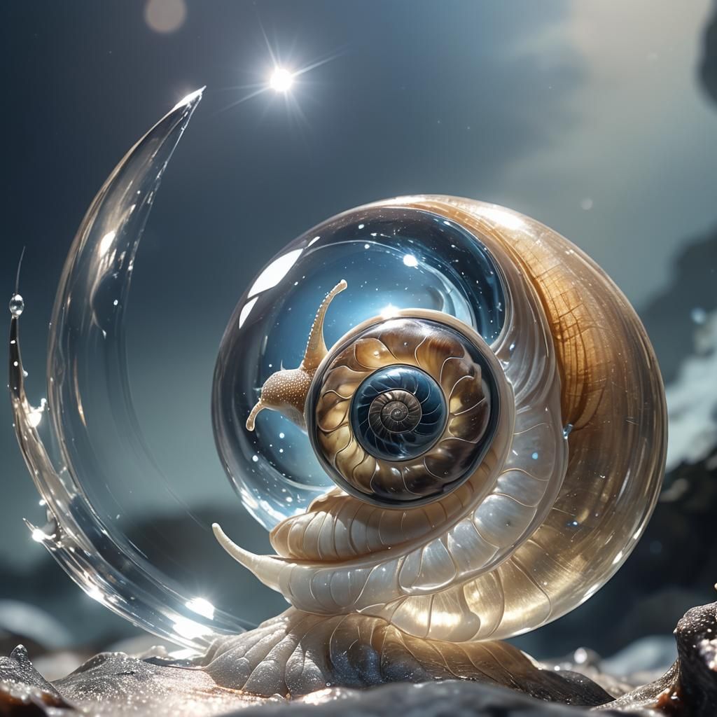 Crescent Moon Trapped Inside Transparent Snail Shell