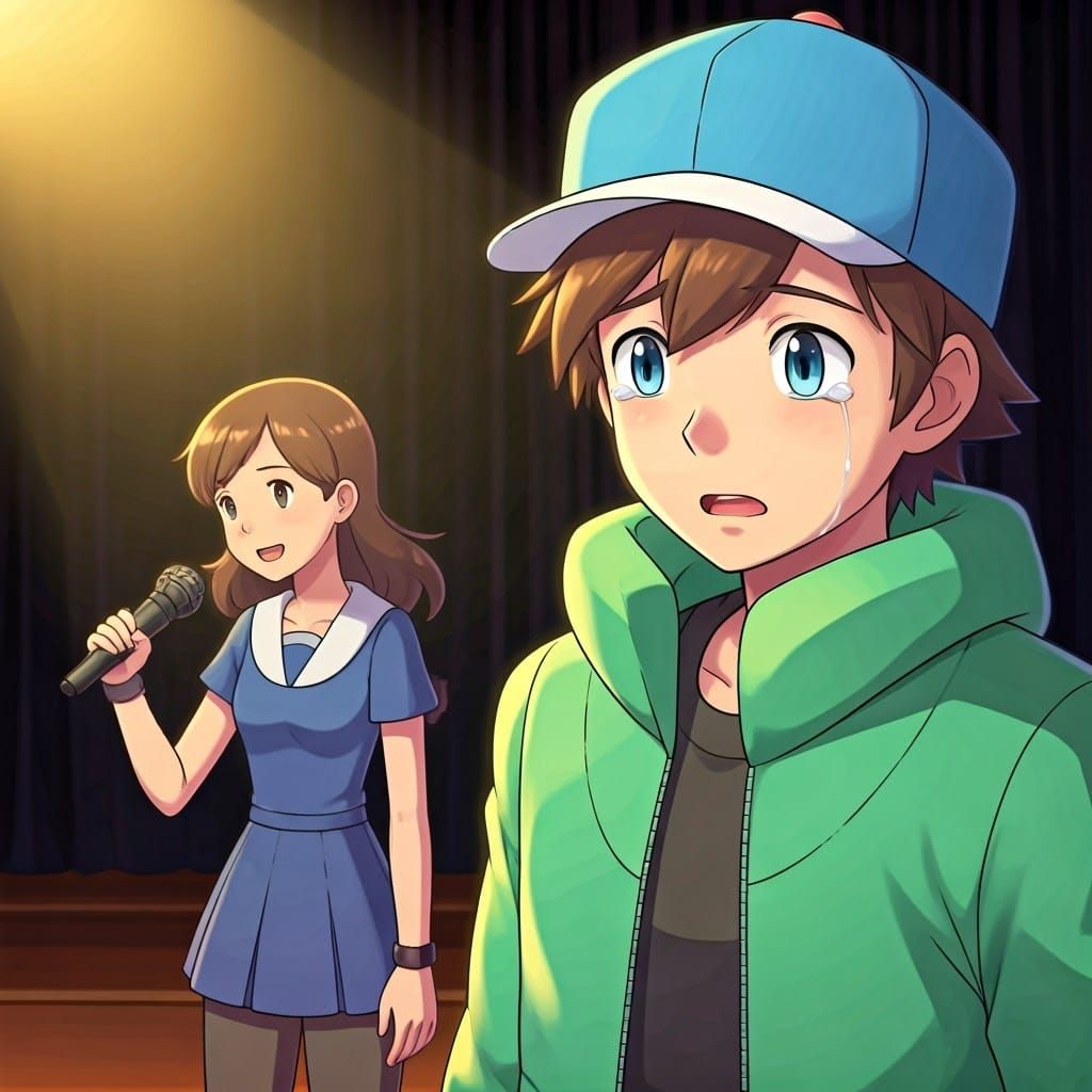 Pokémon Trainer Overcome with Joy in Anime Style