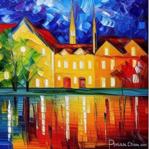 Expressionist Mansion in Neo-Impressionistic Oil Painting