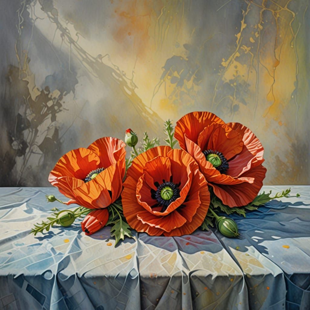 Vibrant Poppies in Impressionist Style with Thick Brush Stro...