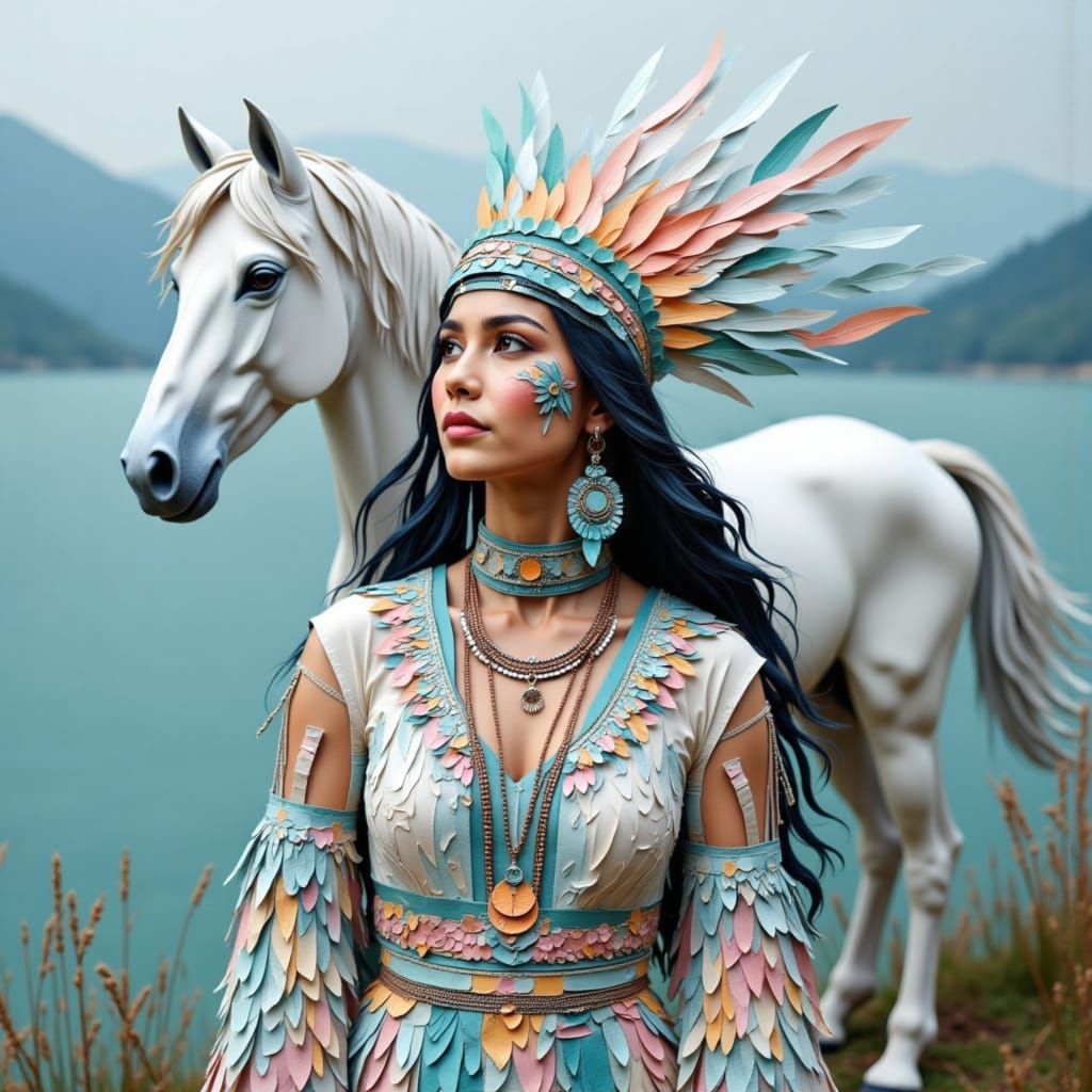 <lora:PAPERCUTS:1.0> <lora:Paper Mosaic:1.0> A young paper c...