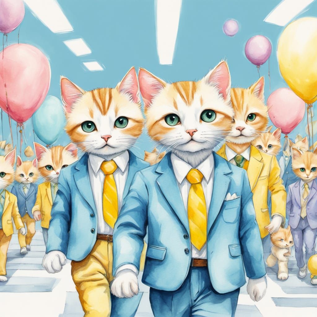 Kawaii art for a fashion show of anthropomorphic, anime-styl...