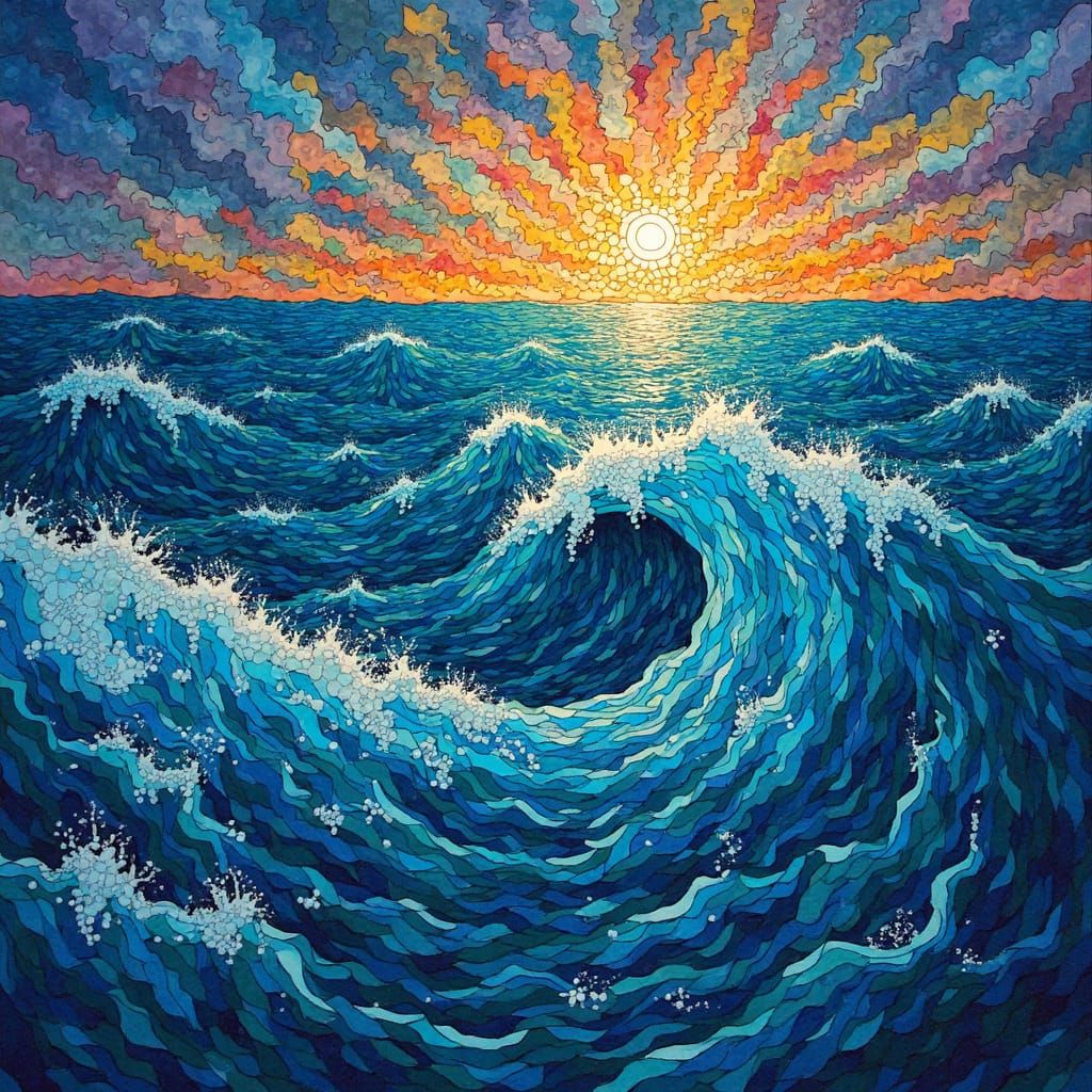 Intricate Stormy Sea Inspired by Tiffany