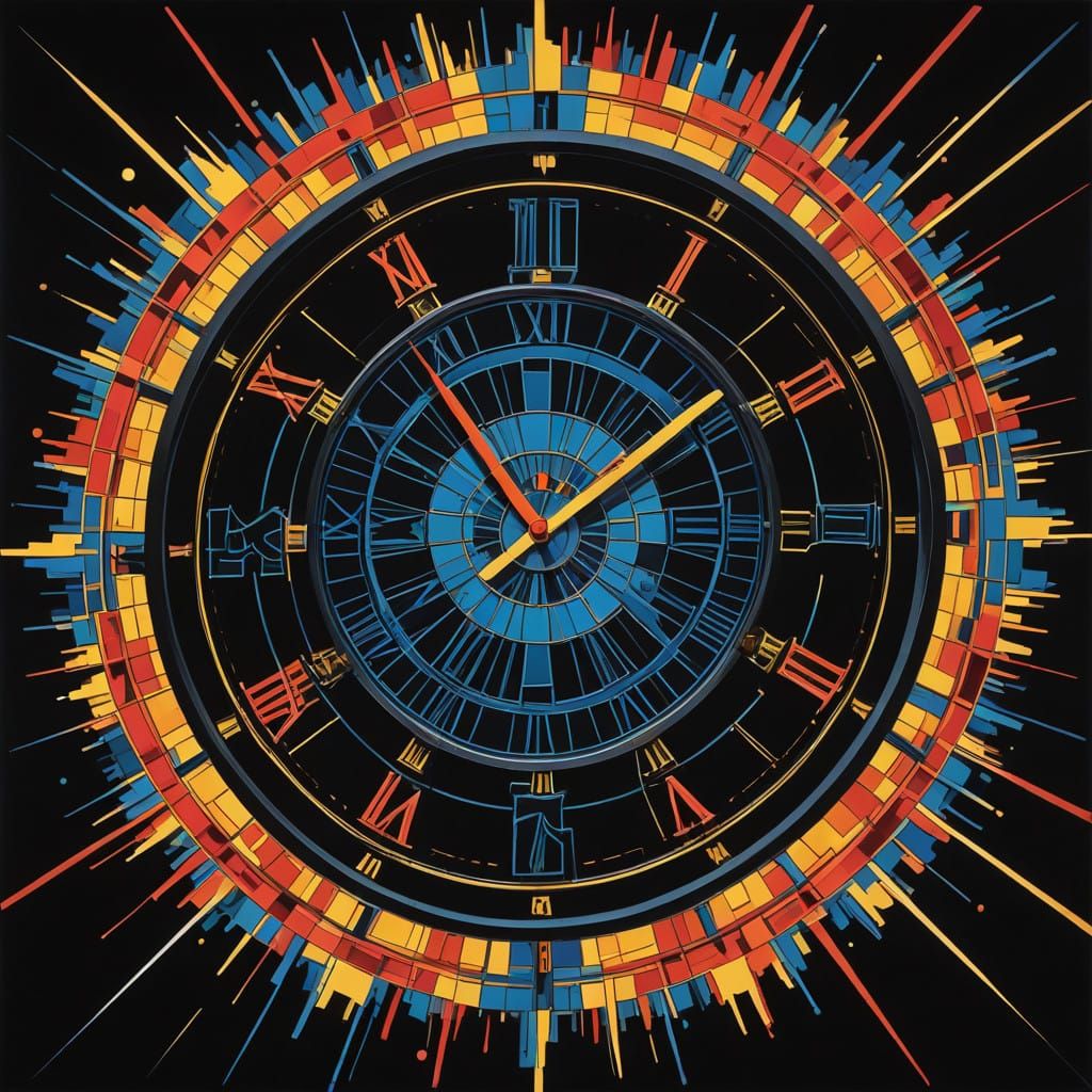 Midnight Clockwork Surrealism in Swirling Fireworks