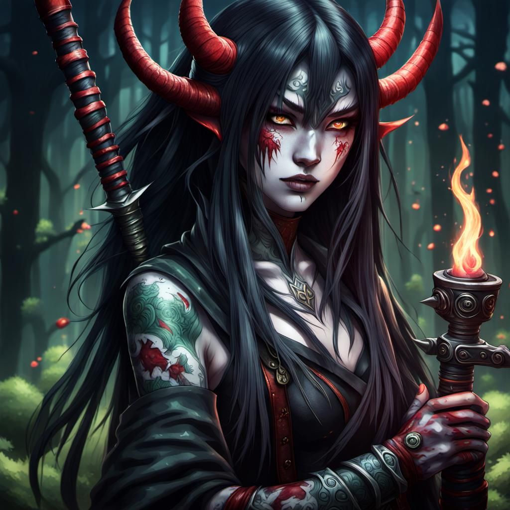 Anime Demon Girl with Fire Sword