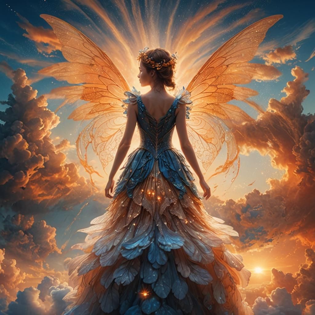 Fairy in Dream Space at Sunset: Fantasy Concept Art