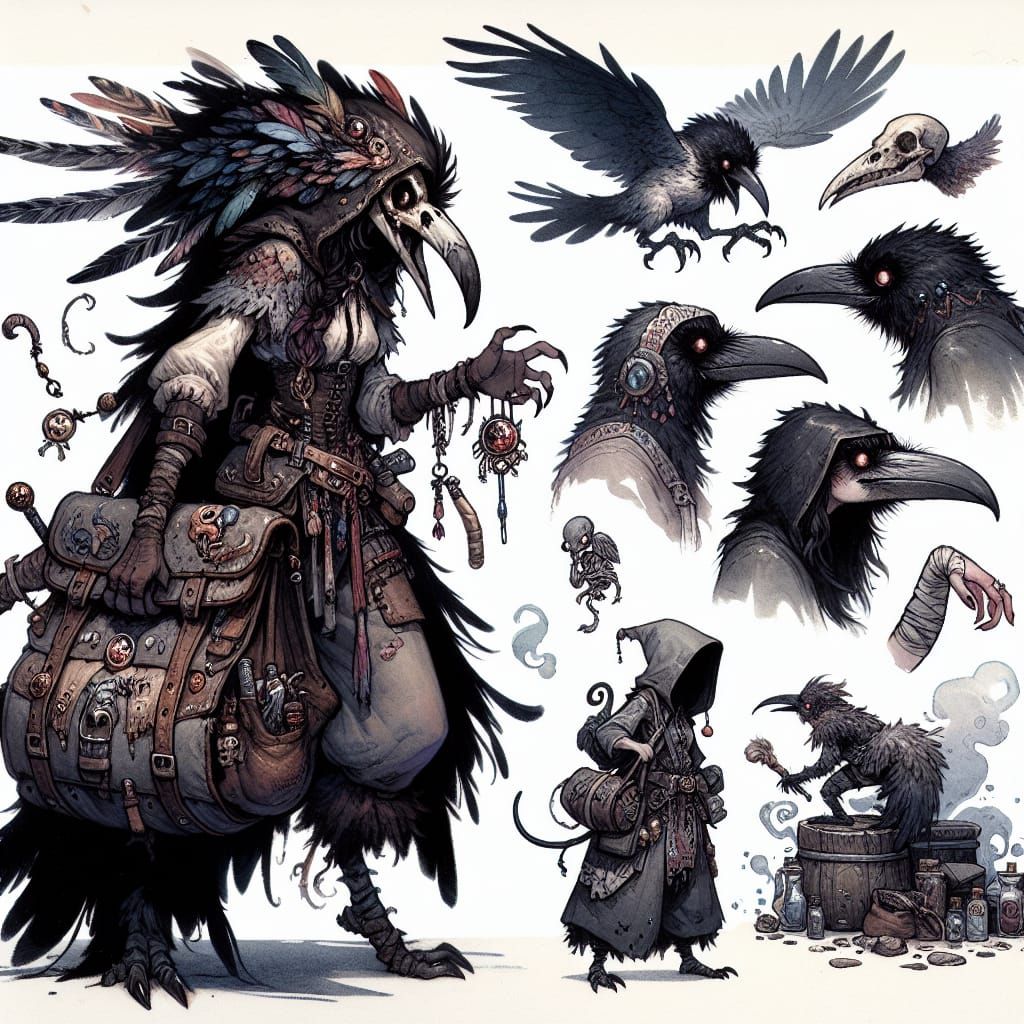 Fantasy Birdfolk Warrior in Watercolor Style