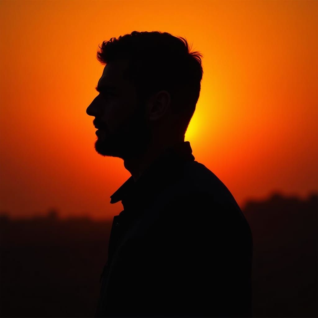 Silhouette of a Man Against Orange Sunset