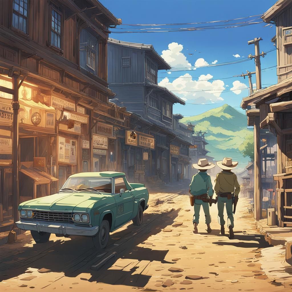 Anime Alien Western Shootout in Ghibli Style