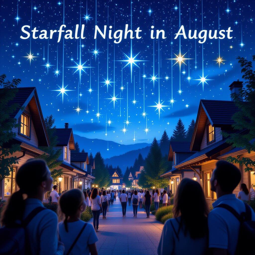 Hyperrealistic Starfall Festival at Night