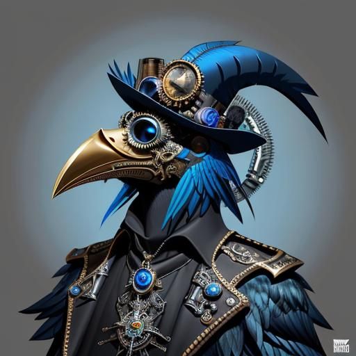 Steampunk Bird with Plague Mask in Vector Art
