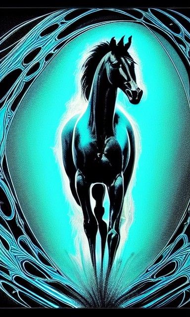 Hyperdetailed Black Stallion with Teal Splash Effect