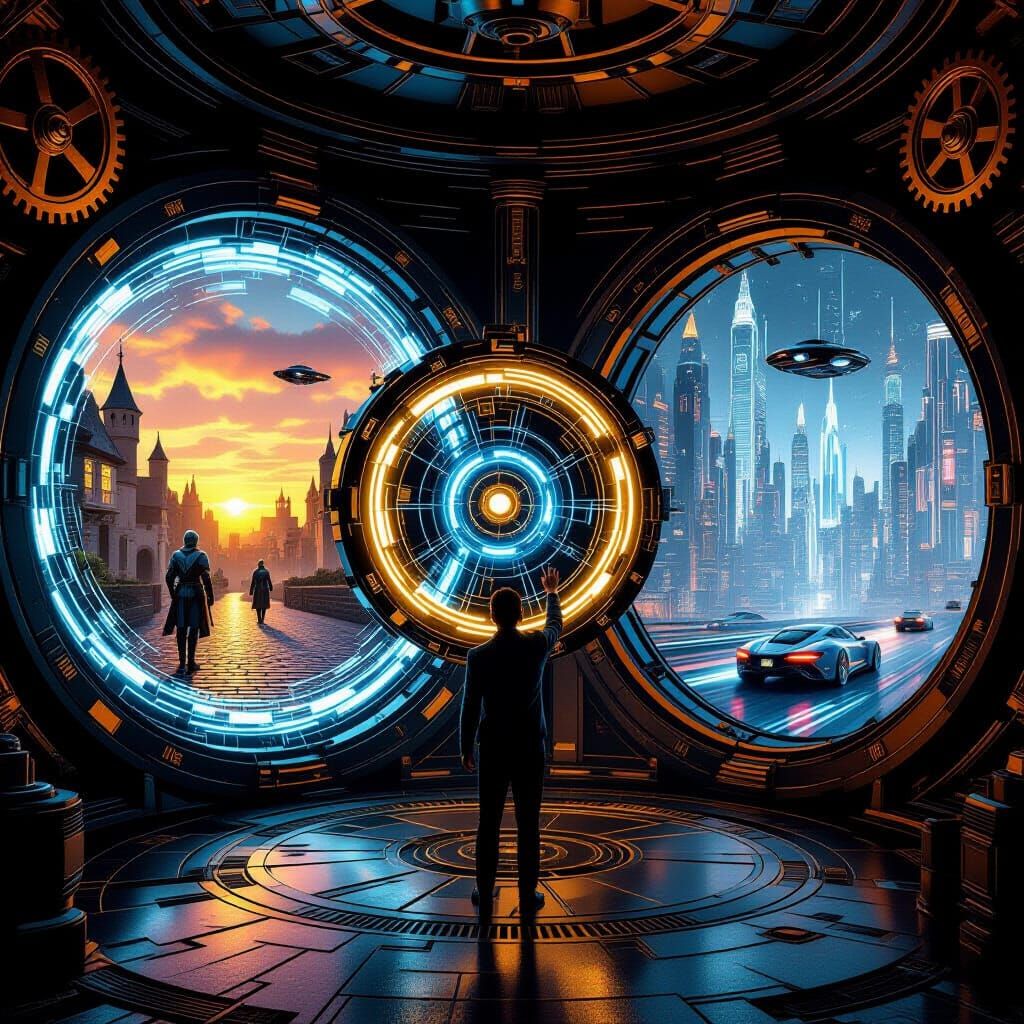Futuristic Time Machine Portal to Past and Future