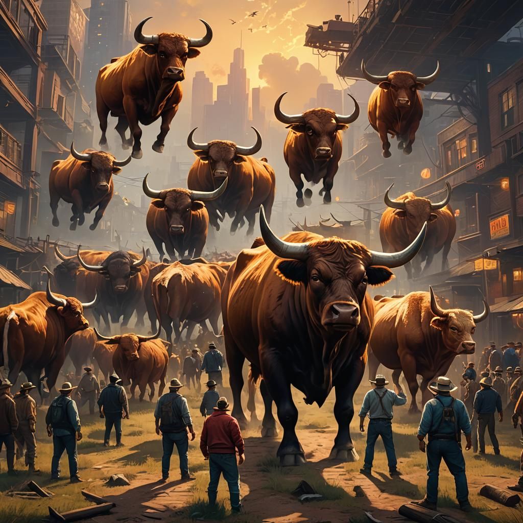 Auctioneer Platform Above Giant Texas Bulls