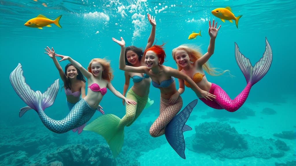 Sultry Mermaids Dancing Amidst Oceanic Delights