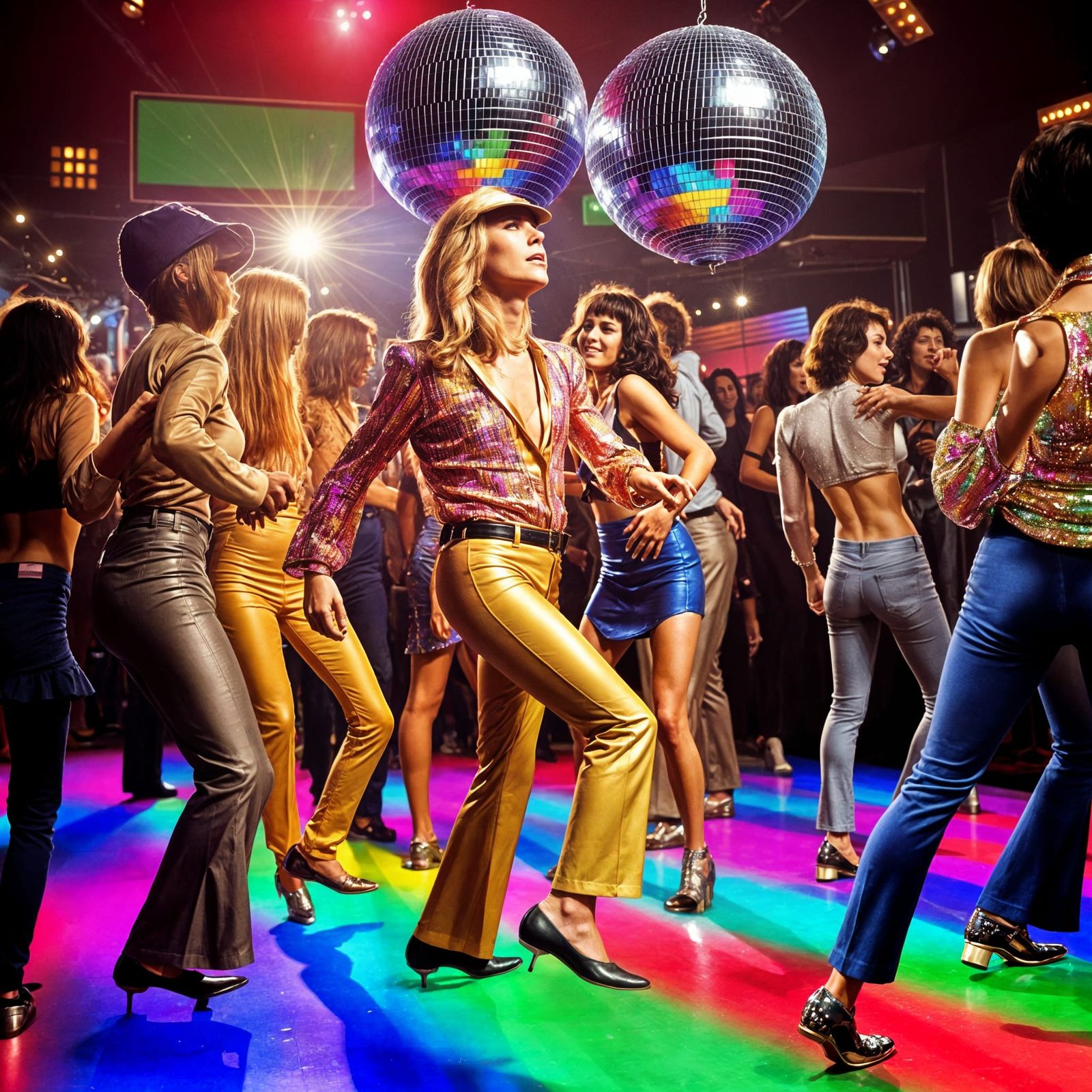 70s Disco Dance Floor with Musical Lyrics