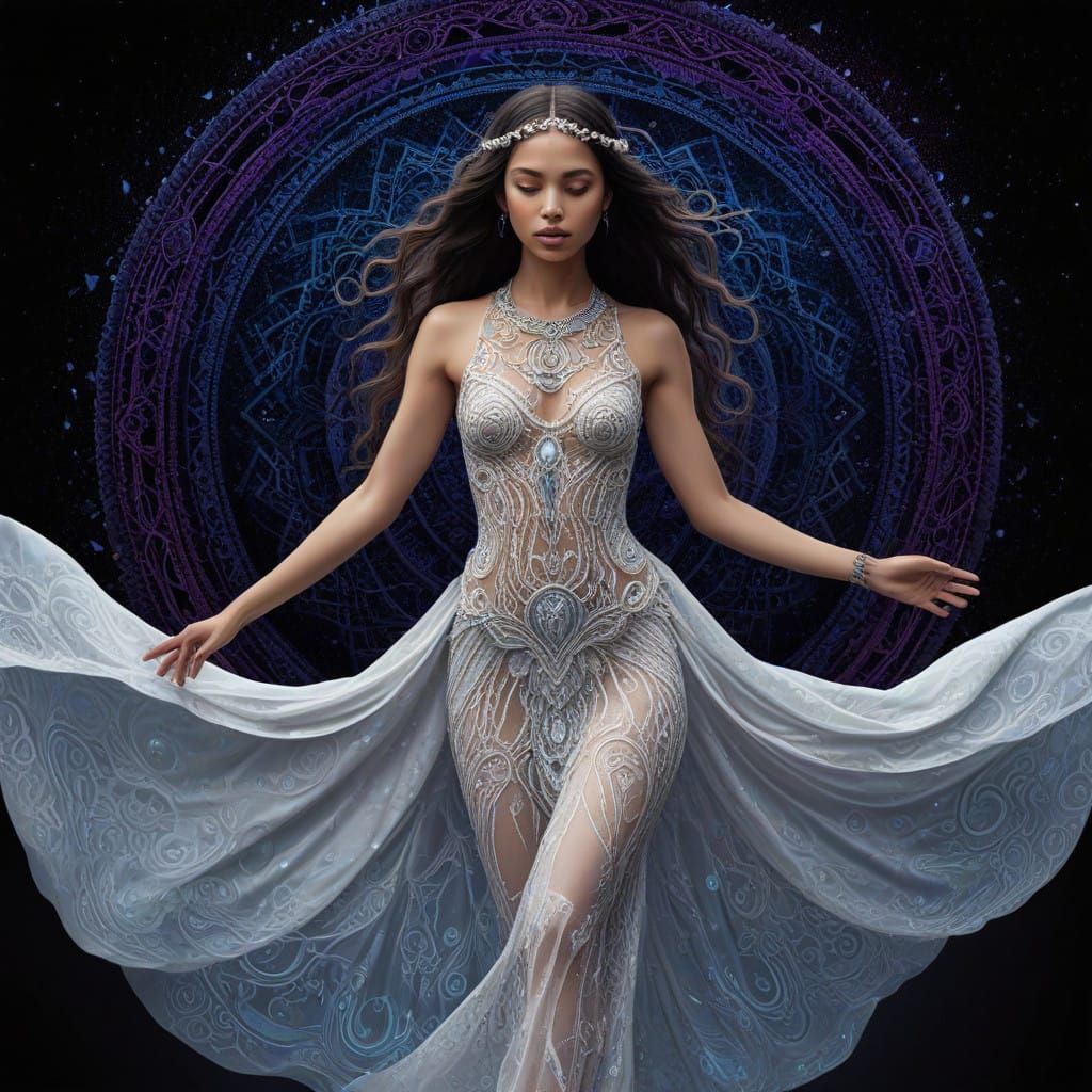 Ethereal Goddess in Cosmic Dance with Astral Energies and St...