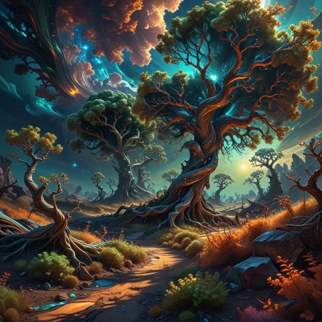 Dreamlike Wasteland Landscape in Vibrant Oil Painting Style