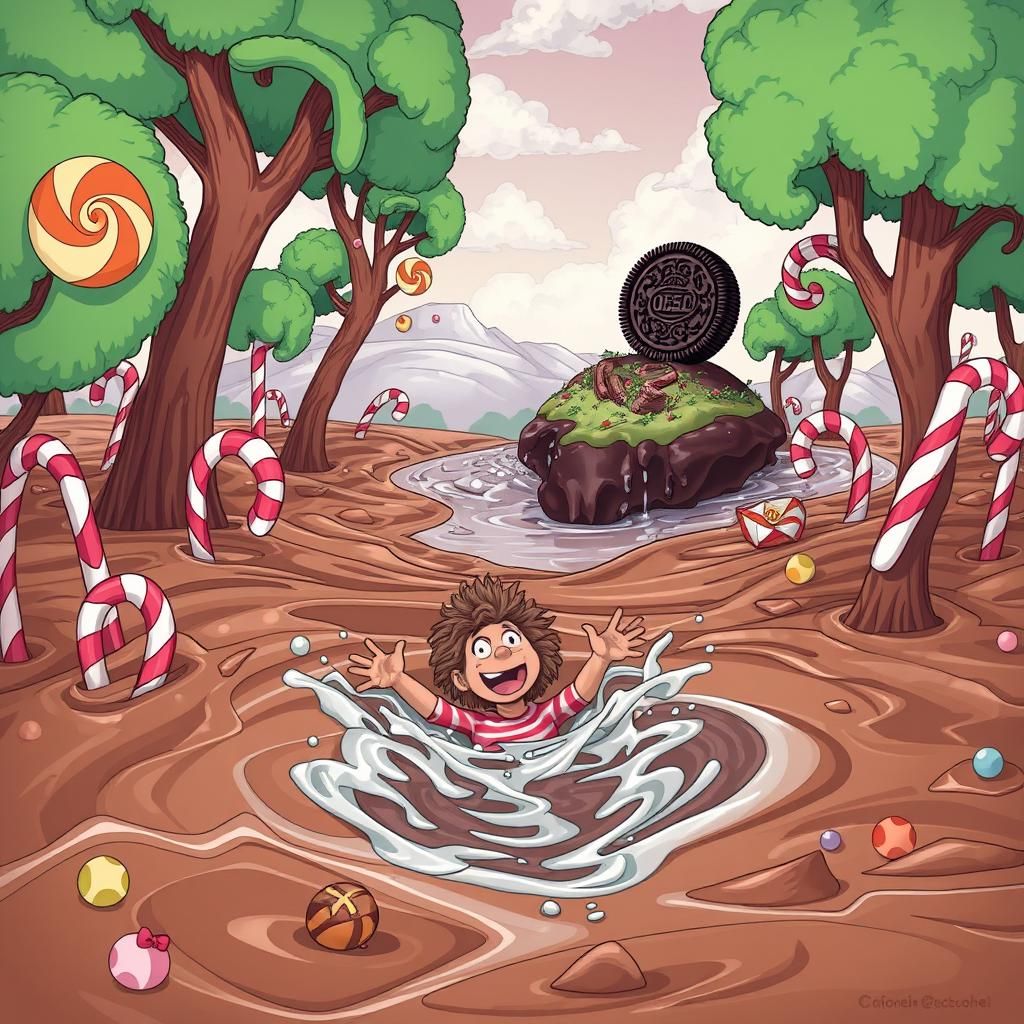 Oompa Loompa Swims in Chocolate Milk at Wonka Factory