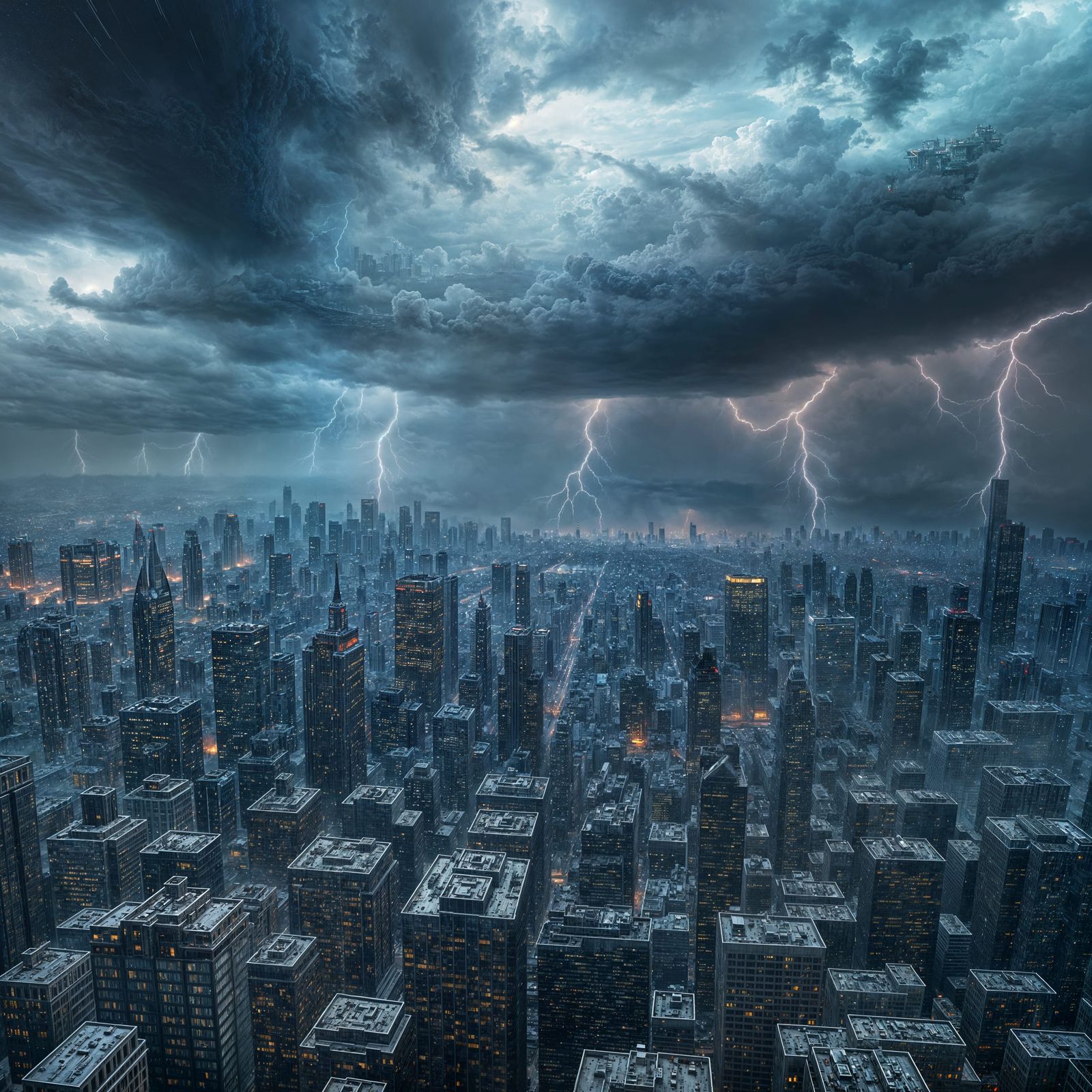 Wrecked Cityscape in a Thunderstorm: Digital Matte Painting