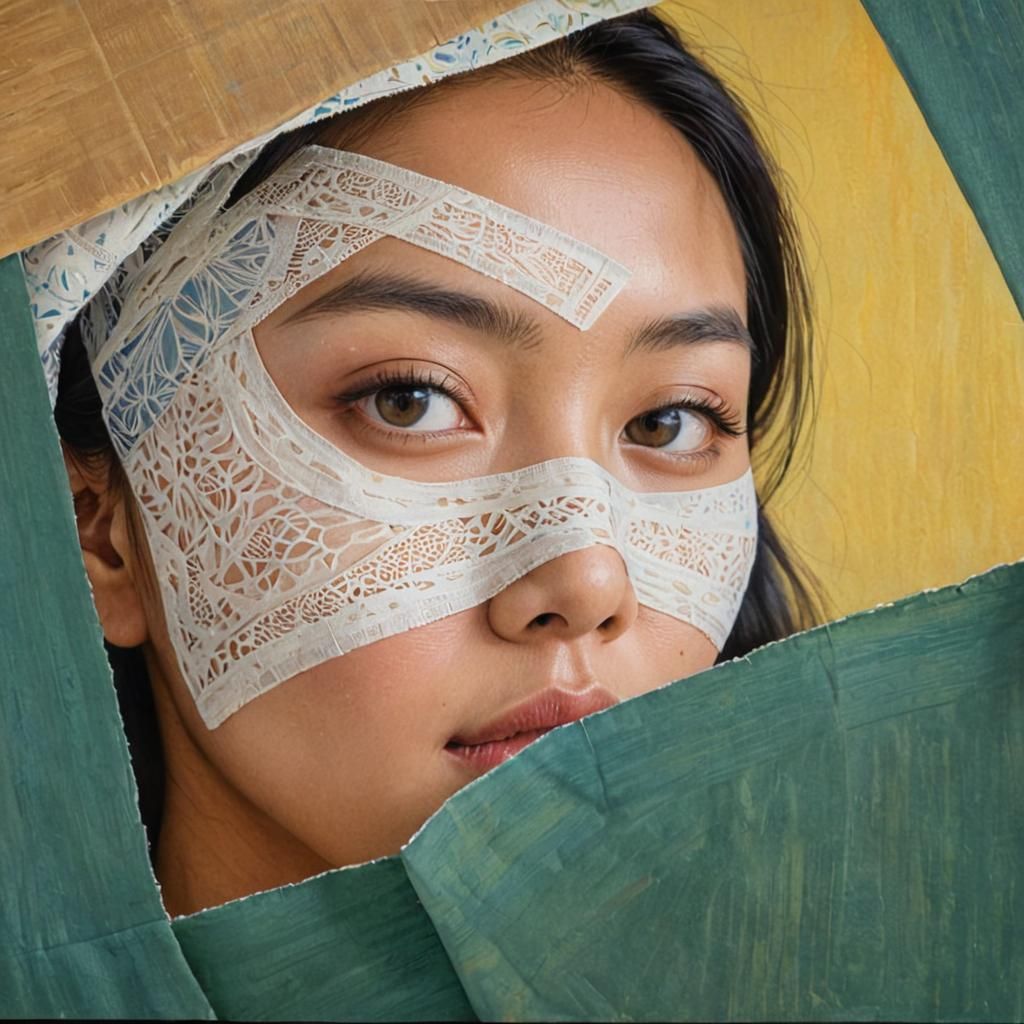 Abstract Portrait of Woman in Mixed Media Style