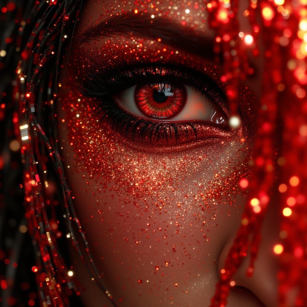 Gothic Woman Macro Eyes Red Gold Pigtails Digital Art