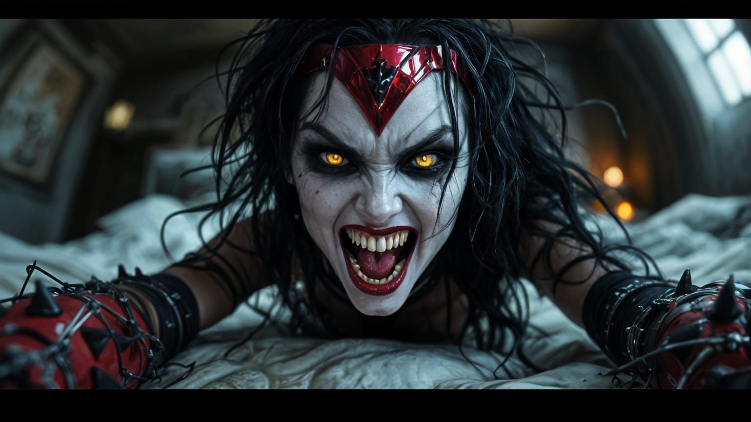 Sinister Sleep Paralysis Demon in Crimson Armor