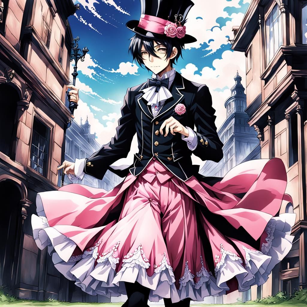 Ciel Phantomhive in Pink Dress: Black Butler AI Art