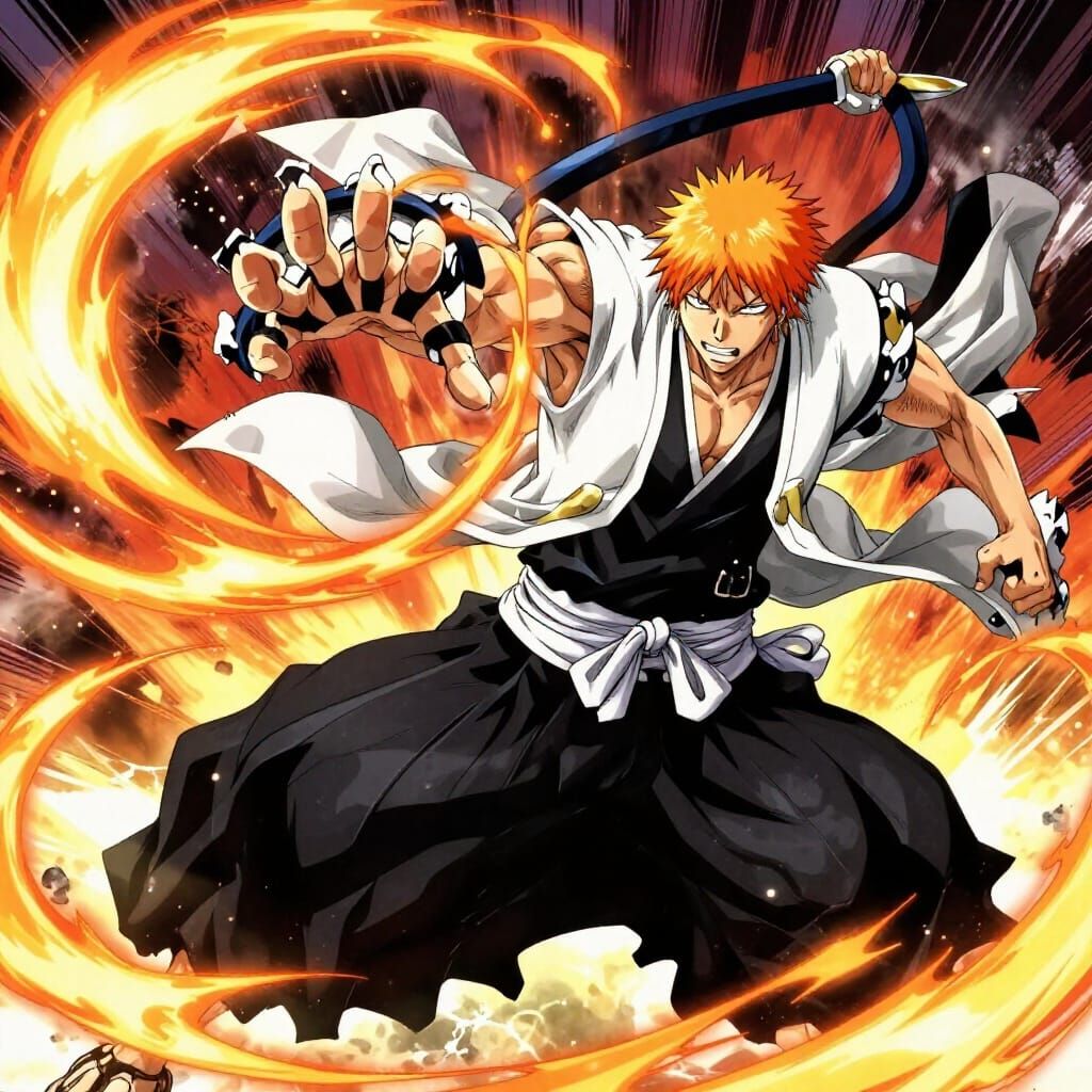 Ichigo Unleashes Getsuga Tensho in Dynamic Anime Battle