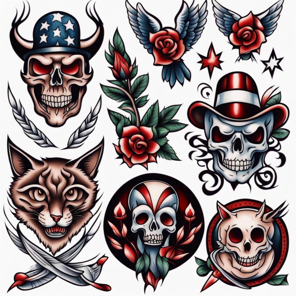 a American traditional style tattoo flash sheet