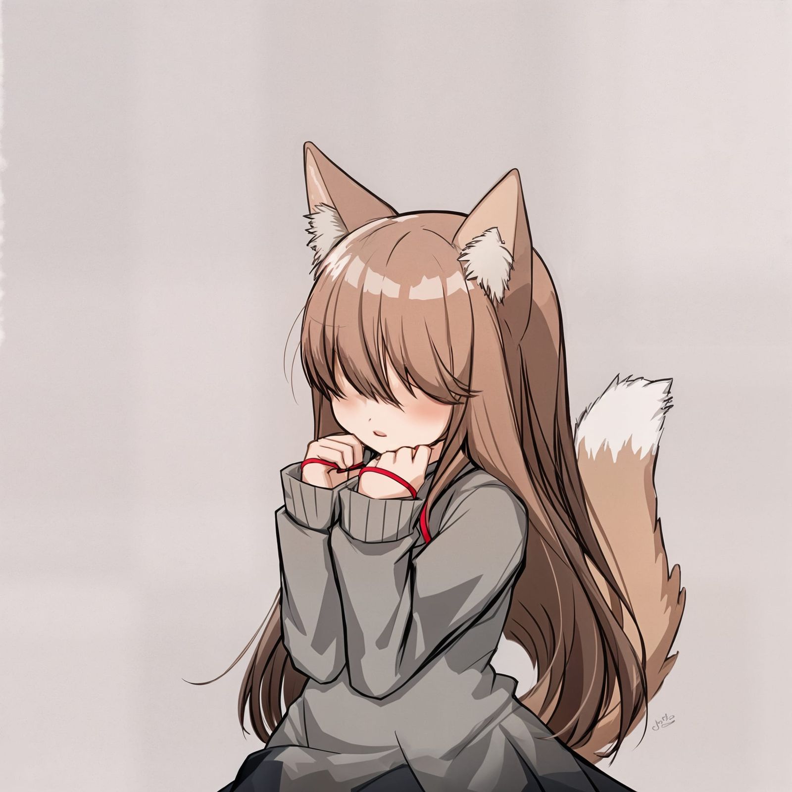 Anime Girl with Cat Ears and Red Ribbon