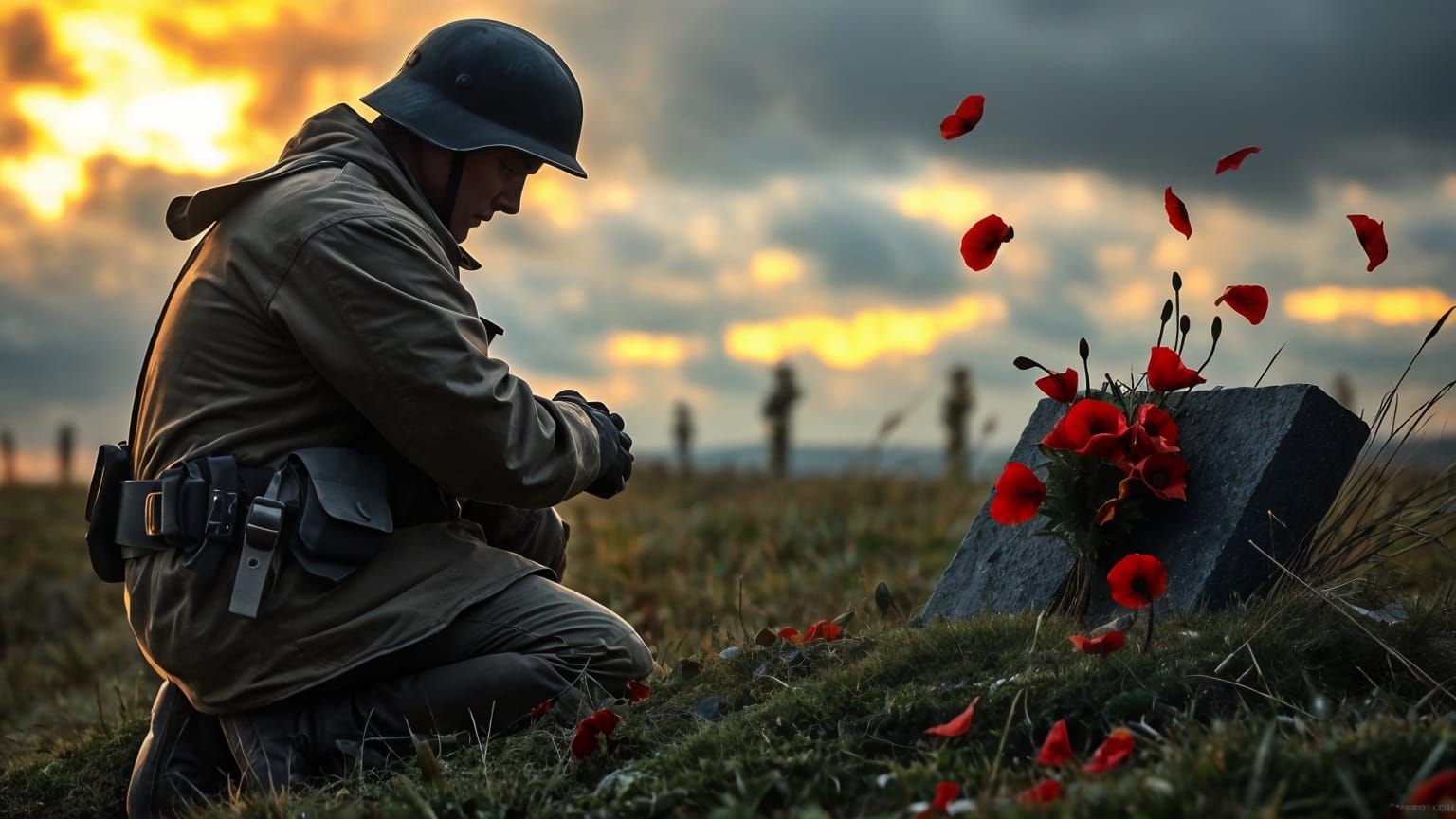 Soldier's Sunset Reverie at Makeshift Grave