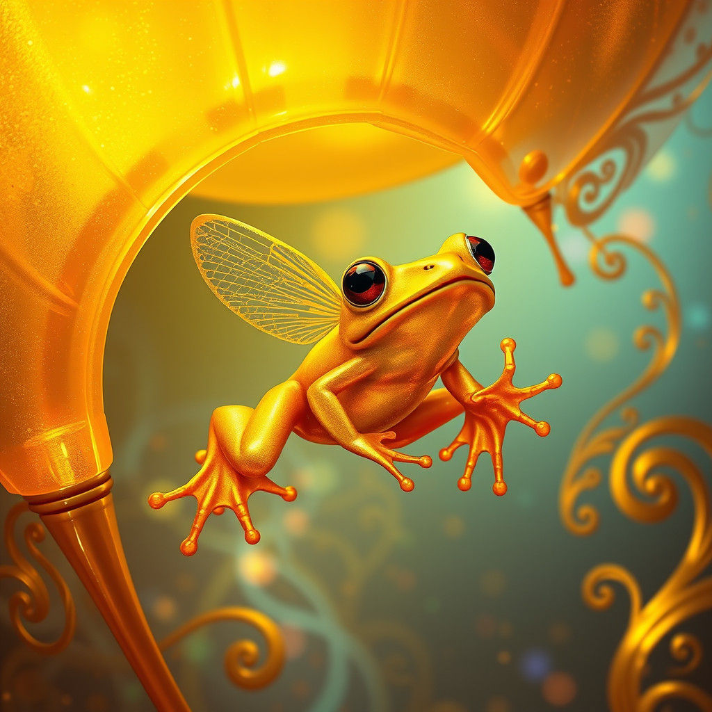 Iridescent Honey Frog in Luminous Balloon, Digital Art