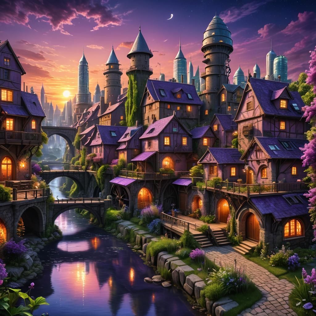 Nightside Futuristic City in Chalk Art