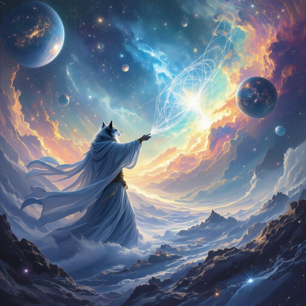 Celestial Husky Casting Net in Cosmic Sea