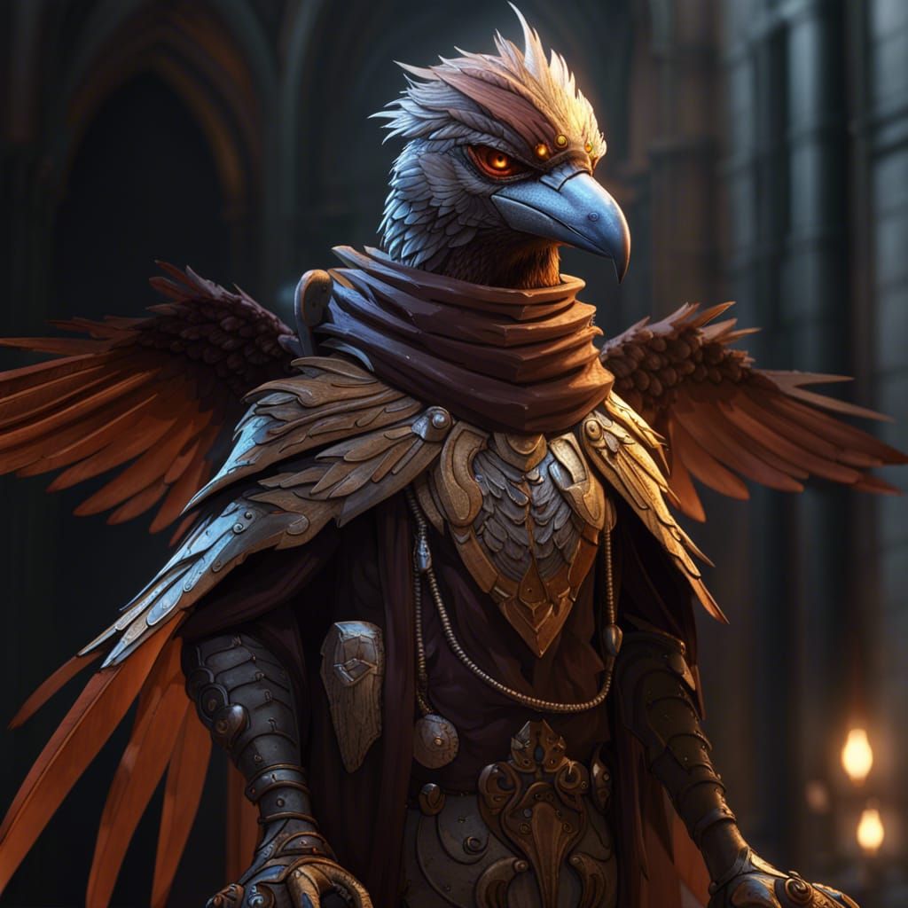 Detailed Aarakocra Portrait in Dark Fantasy Style