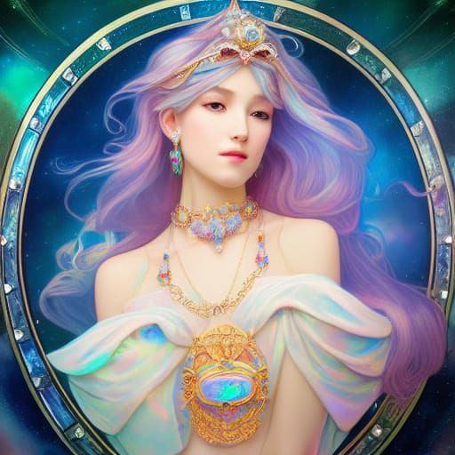 Princess with Opal Jewelry in Art Nouveau Style