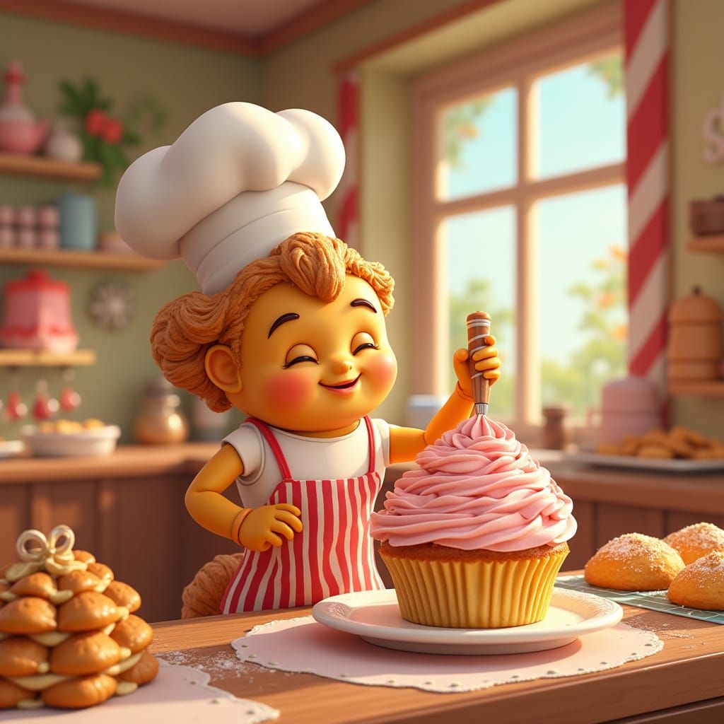 Whimsical Bakery Scene in Warm, Golden Light