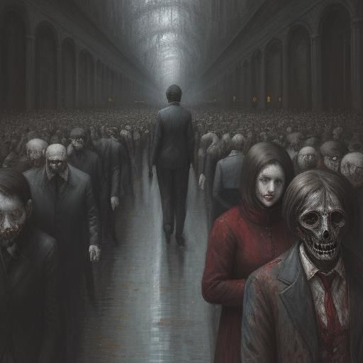 Lonely Horror: Detailed Impressionistic Painting of Crowds