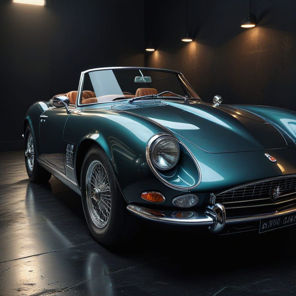 Vintage Sports Car in Baroque Style with Dramatic Lighting