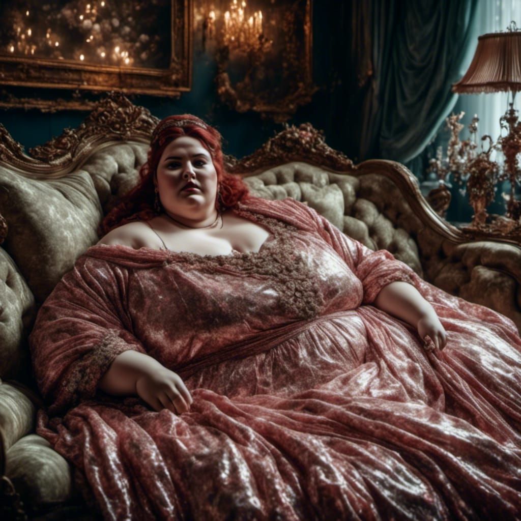 Curvy Woman Relaxing on Couch in Futuristic Style