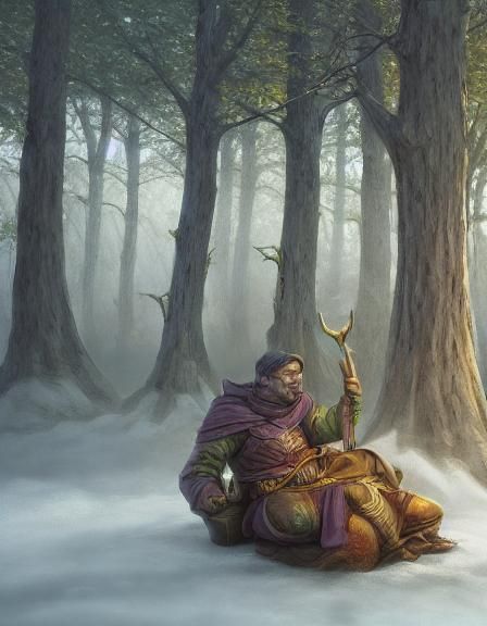 Mystical Forest Hunter with Mace in Fantasy Art