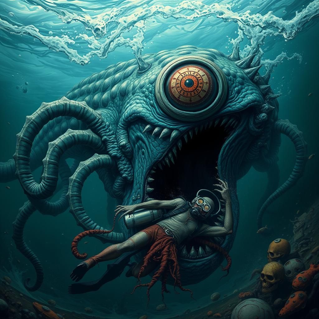 Eldritch Abomination Engulfs Diver in Biomechanical Horror