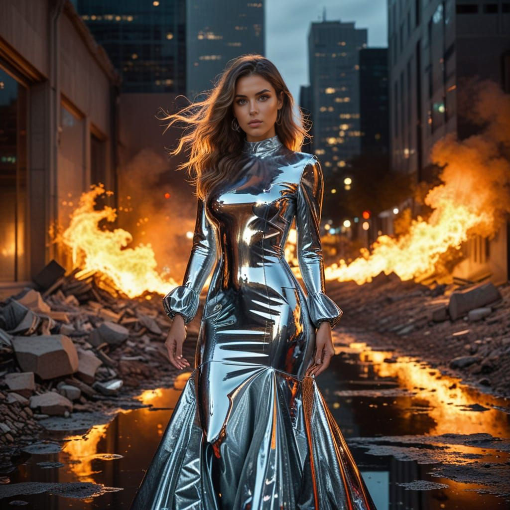 Glistening Chrome Evening Gown