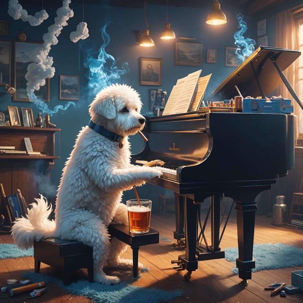 Bishon Frise Living the High Life: Digital Matte Painting