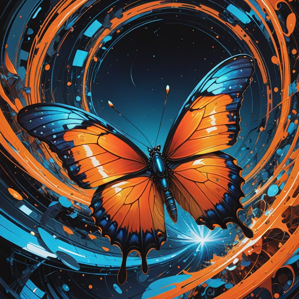 Iridescent Butterfly in a Catastrophic Vortex of Vibrant Col...