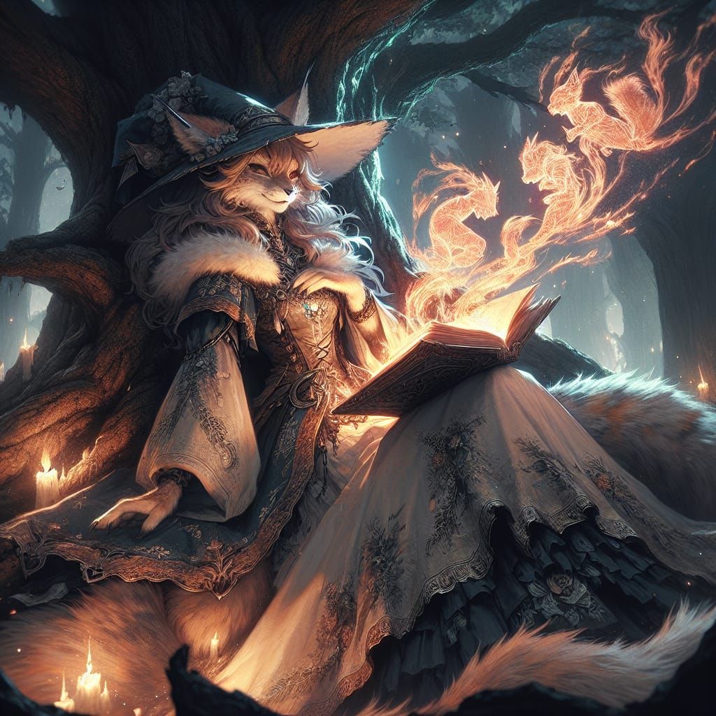 Anime Lynx Witch Reading Book of Love