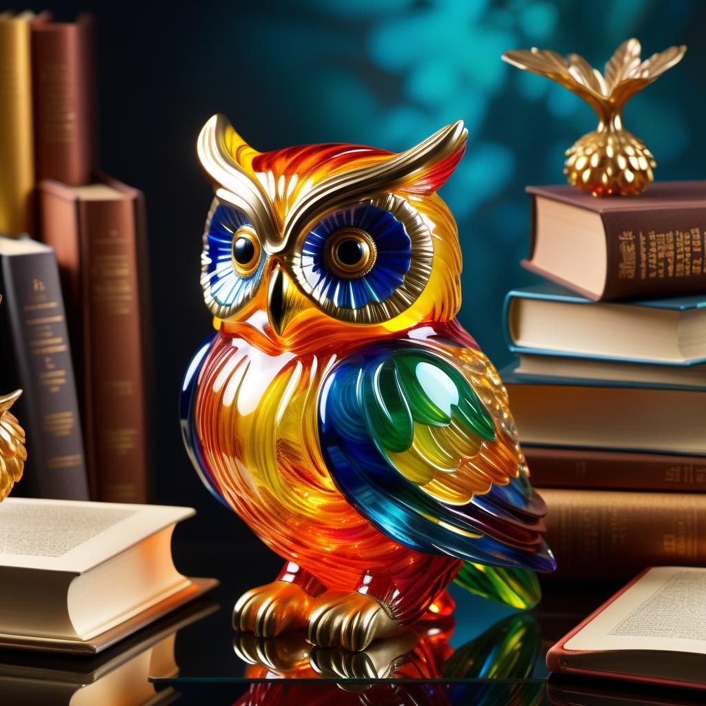 Enchanting Glass Owl Sculpture on Textbooks